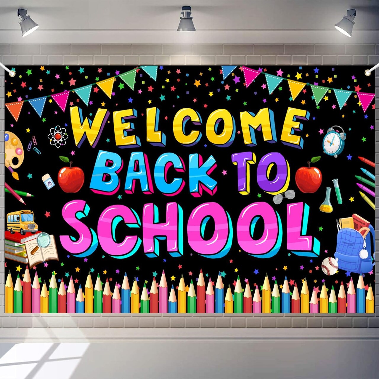 Welcome Back to School Banner Backdrop (Multicolor) 72.8"L x 43.3"W